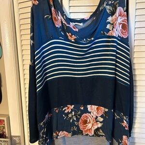 Floral Navy Striped Women's Top